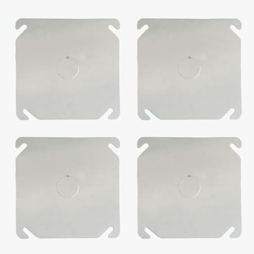 4 Packs Square Electrical Box Cover with 1/2 Inch Knockout, 4 Inch Metal Junction Box Covers, Flat Outlet Box Plate with Angled Mounting Slots for 4 inch Square Box