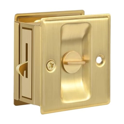1 Pack Privacy Sliding Door Lock with Pull - Replace Old Or Damaged Pocket Door Locks Hardware Quickly and Easily, 2-3/4”x2-1/2”, for 1-3/8” Thickness Door,Brushed Brass