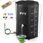 Rain Barrel - 100 Gallon Water Storage Tank with Spigots, Portable Rain Catcher to Collect Rainwater from Gutter, Large Plastic Rain Catchment System with Collapsible Bucket, Black