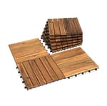 Acacia Wood Decking Tiles 9PCS - Easy Snap Interlocking Deck Tiles for Patio Poolside Balcony Decor - All Weather Waterproof Flooring for Indoor & Outdoor