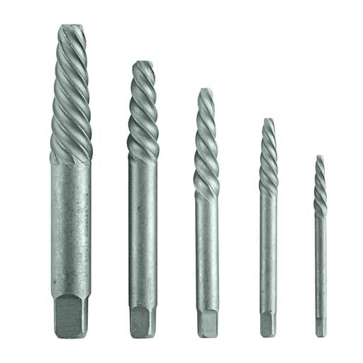 5-piece spiral flute screw extractor set