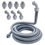 Liquid-Tight Conduit - 1/2inch 25 Foot Flexible Non Metallic Liquid Tight Electrical Conduit Kit, With 4 Straight and 3 90-Degree Conduit Connector Fittings.1/2" Dia