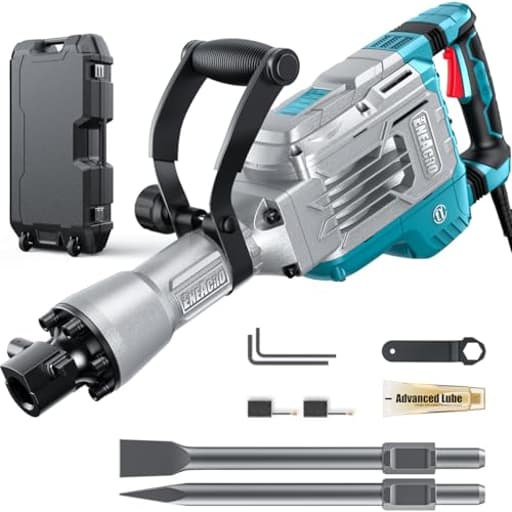 Demolition Jack Hammer 14.5Amp SDS-Hex Concrete Breaker, 65 Joules Heavy Duty Chipping Hammer Cement/Pavement/Floor Breaker, with 2pcs of chisels and Carry box with Rollers