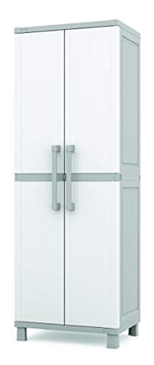 Storage Cabinet with Doors and Shelves for Laundry Room, Garage, Bathroom Accessories, Closet and Home Organization, White & Grey