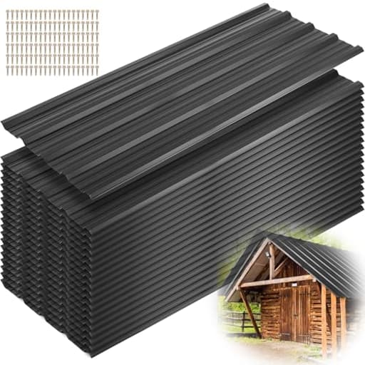 20 Pcs Metal Roofing Panels 43.3" x 17.72" Corrugated Galvanized Steel Roof Panels Metal Siding Panels with Screws 106 Sq.ft Gazebo Top Cover for Pergola Patio Garden Mobile Home, Black