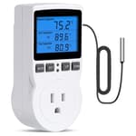 Plug in Thermostat Temperature Controlled Outlet Digital Thermostat Outlet Heating Cooling Control Timer 1800W 110V 15A Backlit Display