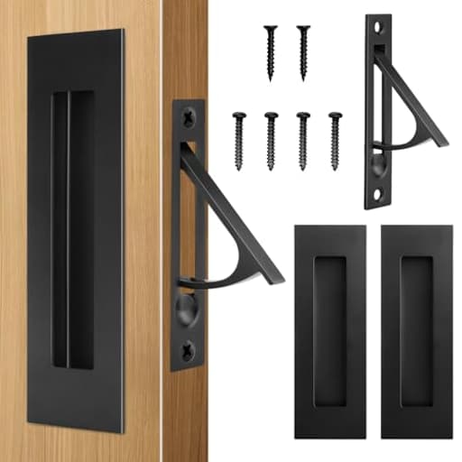 Pocket Door Hardware Set – 2 Recessed Flush Finger Pulls & 1 Edge Pull, Made of 304 Stainless Steel, Template Included, Black.