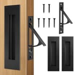 Pocket Door Hardware Set – 2 Recessed Flush Finger Pulls & 1 Edge Pull, Made of 304 Stainless Steel, Template Included, Black.