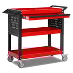 3 Tier Tool Cart on Wheels, Heavy Duty Metal Rolling with Drawers and Pegboards, 660 LBS Load Capacity Tool Storage Cart, Industrial Utility for Garage, Warehouse, Workshop