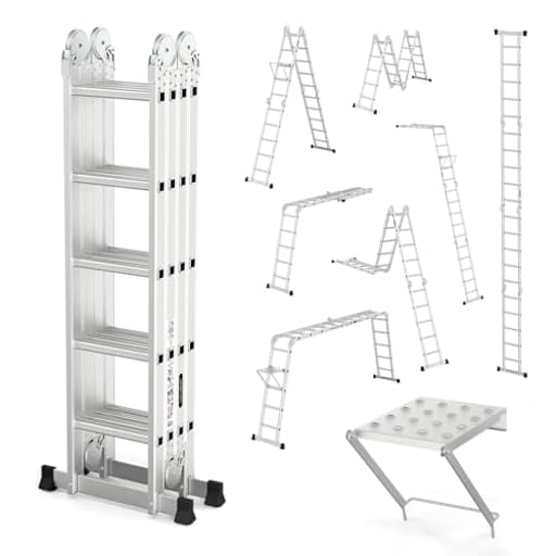 18.5FT Folding Ladder Multi-Purpose Aluminium Extension 7 in 1 Step Heavy Duty Combination EN 131 Standard