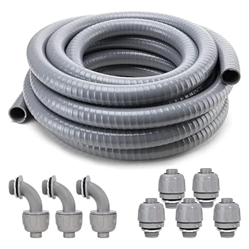 Liquid-Tight Conduit and Connector Kit, Flexible Non-Metallic Electrical 3/4inch 25ft Conduit, with 5 Straight and 3 Angle Fittings Included, 3/4 in. Dia.