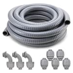 Liquid-Tight Conduit and Connector Kit, Flexible Non-Metallic Electrical 3/4inch 25ft Conduit, with 5 Straight and 3 Angle Fittings Included, 3/4 in. Dia.