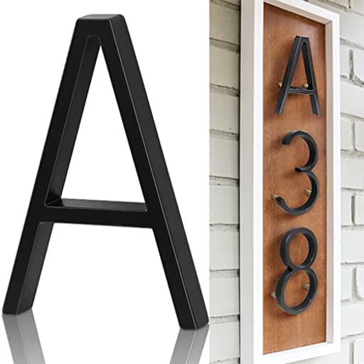 5" Metal Floating House Numbers,Ranslen Black Zinc Alloy Solid Modern House Address Number,Anti-Rust House Numbers Decorative Address Sign for Door Garden Mailbox with Nail Kit,Coated Black,Letter