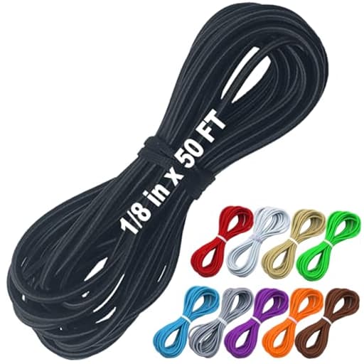 1/8" x 50' Bungee Shock Cord - Elastic Nylon Cords Kayak Stretch String Rope & Tie Down Trailer Strap, Marine Grade