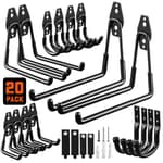 Garage Hooks, 20-Pack Steel Garage Accessories for Organization and Storage, Heavy Wall Mount Duty Hooks with Anti-Slip Coating for Hanging Ladder, Bike, Power Tools and More Tools, Black