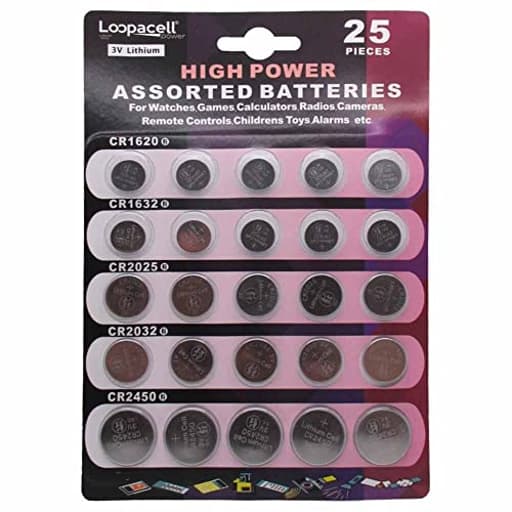 High Power Button Cell 3V Lithium Assorted Battery CR2032 CR2025 CR2450 CR1620 CR1632, 25 Piece Set