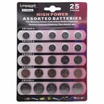 High Power Button Cell 3V Lithium Assorted Battery CR2032 CR2025 CR2450 CR1620 CR1632, 25 Piece Set