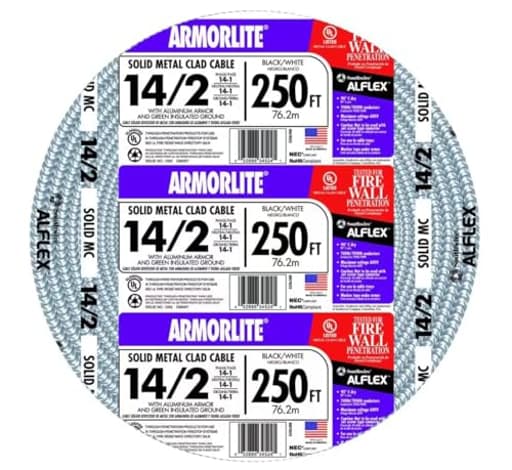 68579201 Armorlite Type Mc Aluminum Armored Cable, 14/2, 600 Volts, 250 Ft. Coil