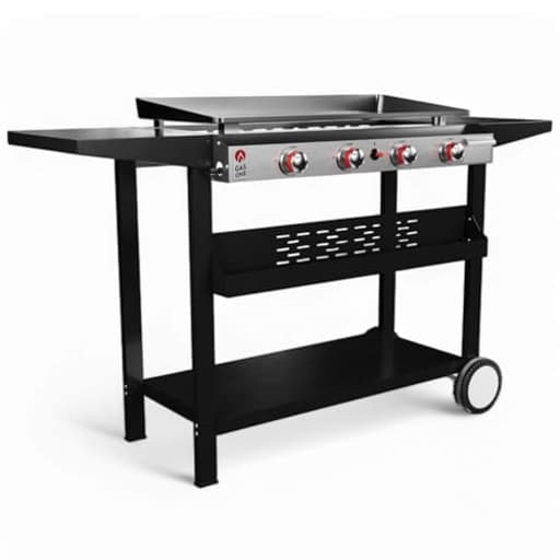 Gas One Flat Top Grill With 4 Burners - Premium Propane Outdoor Grill Cart - Stainless Steel Auto Ignition Camping Griddle - Easy Cleaning Cooking