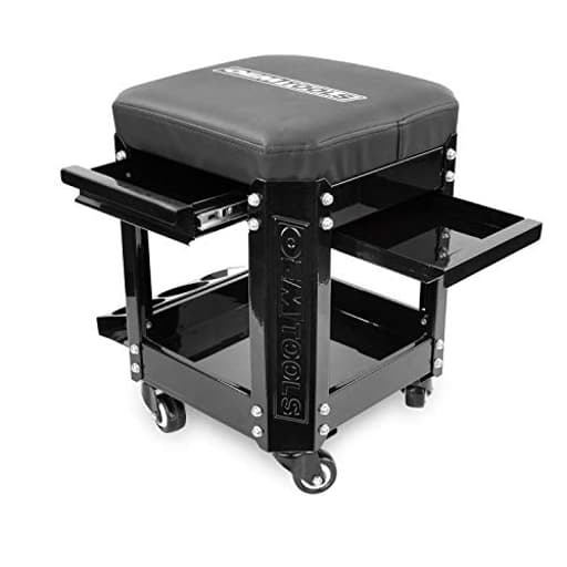 24994 Workshop Creeper Seat, Rolling Stool with Tool Storage, Mechanic Stool for Garage Work, 280 lb Capacity