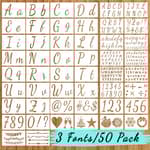 Large Letter Stencils for Painting on Wood - 50 Pc Alphabet & Number Stencils for Crafts Reusable - Custom Cursive Lettering for Signs, Chalkboard, Fabric - Decorative & Seasonal Images