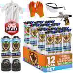 FullStop Spray Foam Insulation Kit for Walls and Attic - 240 Board ft/sq.ft. Perfect Heat & Acoustic Insulation for Reduced Energy Bills - 12x Spray Foam Can, 2X Cleaner, Pro X Gun & Safety Gear