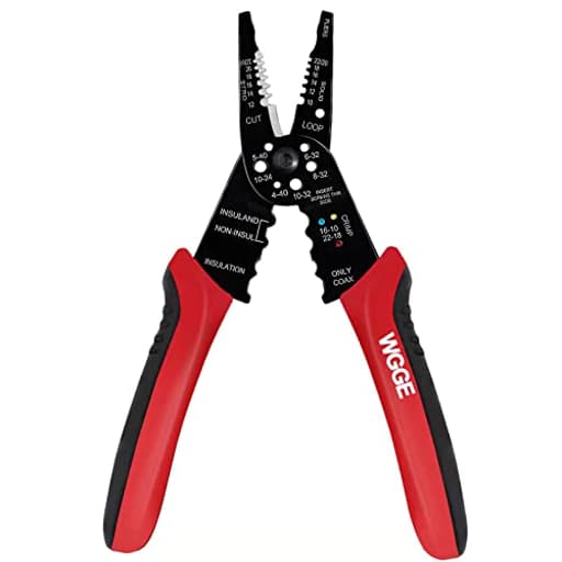 WG-015 Professional 8-inch Wire Stripper/Crimping Tool, Cable Cutter/Crimper, Wiring and Multi-Function Hand Tool, Red With Black