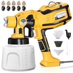 Paint Sprayer, Cosyjazz 1200W HVLP Spray Paint Gun with 5 Nozzles & 3 Spray Patterns, Adjustable Flow Control, 1400ml Container & Cleaning Tools, for House Painting, Fences, Cabinets, Walls etc.
