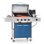4-Burner Propane Gas BBQ Grill with Side Burner & Porcelain-Enameled Cast Iron Grates, 42,000 BTU Output Barbeque Grill for Outdoor Cooking Kitchen and Patio Backyard Barbecue, Blue