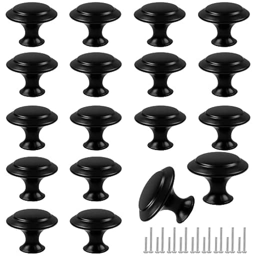 18 Piece Drawer Hardware - Black 30mm Cabinet Knobs & Pulls for Dressers & Kitchens with Screw