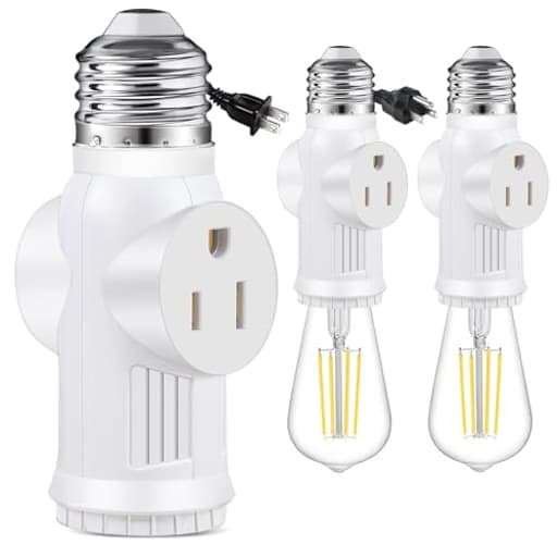 Light Socket Outlet Adapter, 3 Prong Light Socket Adapter, Polarized Light Bulb Outlet Socket, to Plug Adapter for Garage Porch