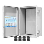 Waterproof Junction Box ABS Plastic, Outdoor Electrical Box IP67 Hinged Cover Project Box with Mounting Plate Wall Brackets and 2 Cable Glands, Grey Electrical Enclosure 11.4"x7.5"x5.5"