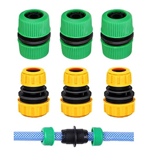 6 Pack Hose Connectors Quick Connect Kit Coupler Repair Irrigation Fitting 1/2" to 1/2" and 1/2" to 3/4" Coupling Joints for Water Pipe Extension Garden Drip Tubing Connector Adapter Extender