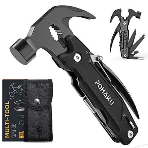 14-in-1 Multitool Hammer, Pohaku Multitool with DIY Stickers, Safety Lock, Screwdriver Bits Set and Durable Nylon Sheath, Multi Tool for Outdoor, Ideal Gifts for Father, Husband, Boyfriend