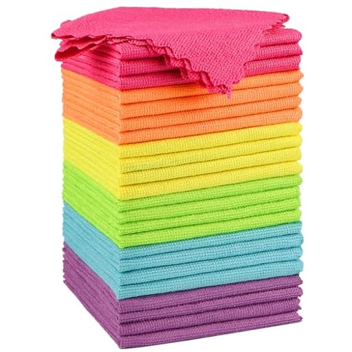 Microfiber Cleaning Cloth 24 Pack, Highly Absorbent Cleaning Supplies, Lint Free Cloths for Multiple-use, Powerful Clean Rags for House, Kitchen, Car Care (Multi-Color) 11.5 x11.5 inch