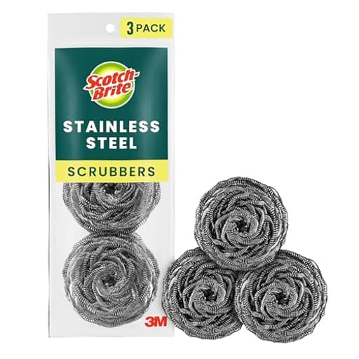 Stainless Steel Scrubbers, Scouring Pads for Cleaning Tough Baked-On Messes, Metal Scrubbers for Cleaning Dishes, 3 Scrub Pads
