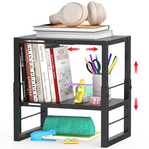 Locker Organizer Shelf School, Adjustable Width and Height, Stackable Metal Locker Storage Organization, Ideal Locker Fits Standard Size School, Office, and Gym Lockers, Black