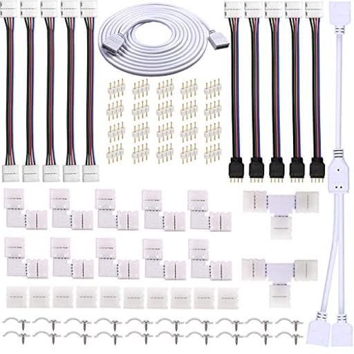4 Pin LED Strip Connector Kit for 5050 RGB(NOT RGBIC) 10mm LED Light Strip,Include 8 Types of Solderless Accessories,Provide Most of Parts for DIY Lighting Project