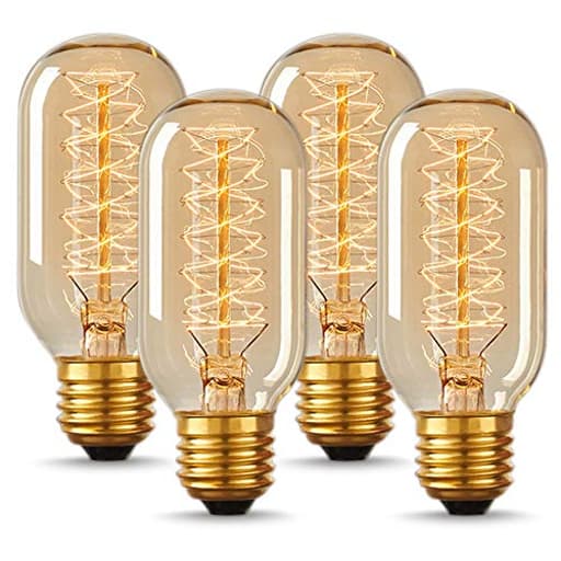 Edison Bulbs, Vintage Edison Light Bulbs 40 Watt, T45, 110-130 Volts, E26/E27 Base Incandescent Dimmable Decorative Antique Filament Light Bulbs, Amber Glass, Warm White, 4 Pack