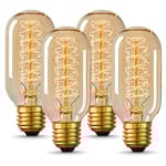 Edison Bulbs, Vintage Edison Light Bulbs 40 Watt, T45, 110-130 Volts, E26/E27 Base Incandescent Dimmable Decorative Antique Filament Light Bulbs, Amber Glass, Warm White, 4 Pack