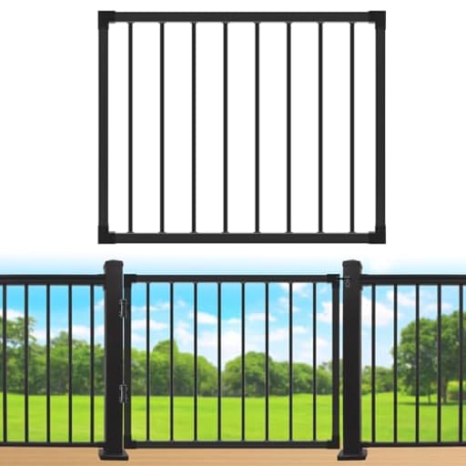 Deck Fence Gate Outdoor, 42‘'Hx48‘'W Deck Gate, Black Heavy Duty Steel Anti-Rust Door with Customizable Width, Metal Gate for Residential, Yard, Patio