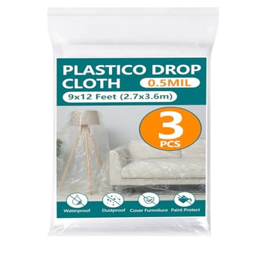 3-Pack 12x9ft Plastic Drop Cloths - Disposable Painter's Sheeting for Floor/Furniture/Car Protection,Paint Drop Cloth