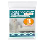 3-Pack 12x9ft Plastic Drop Cloths - Disposable Painter's Sheeting for Floor/Furniture/Car Protection,Paint Drop Cloth