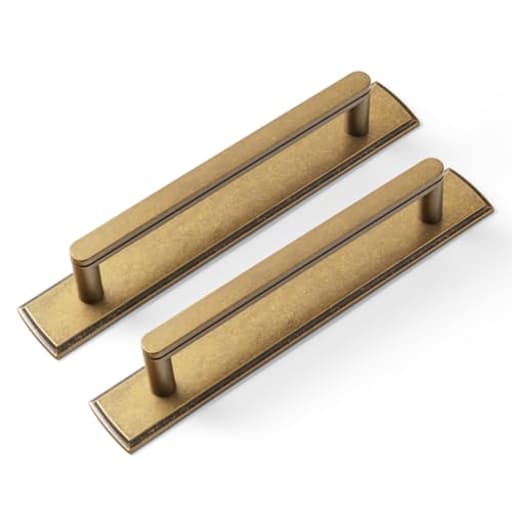 2 Pack 5'' Center to Center Antique Brass Cabinet Handles with Backplate Vintage Kitchen Drawer Pulls with Subtle Curves