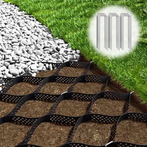 Gravel Grid 8.9x17.5 FT with 15Pcs Landscape Staples, 2'' Thick Geogrid Ground Grid 1900 lbs per Sq Ft Erosion Control Geo Grid for Driveway, Walkway, Horse Paddock, Patio, Parking Lot, Slope