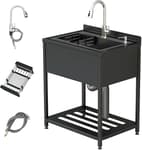 Stainless Steel Utility Sink, 25.7" × 20.7" × 39.5"Freestanding Sink with Cold and Hot Water Faucet,Hoses and Drain Kit for Kitchens, Bathrooms, Garage, Laundry Room