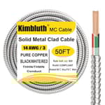 14/3 Metal Clad (MC) Cable with Ground 50ft, 14 Gauge Electric Wire with Aluminum Armor, Solid Bare Copper Conductors for Indoor Outdoor Underground Embedded Installation
