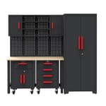 6-Pcs Garage Storage Cabinet System: Workshop Set with Steel Cabinet Drawers, Rolling Chest, Workbench, Pegboard for Tool Organization
