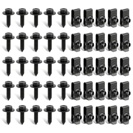 50 Pcs Body Fasteners - 25 Bolts & 25 U-Nut Clips for Fender, Engine Cover & Splash Shield