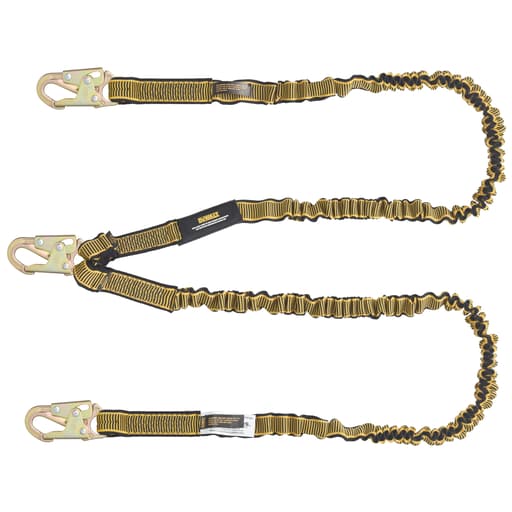 6 ft twin-leg internal energy-absorbing lanyard with steel snap hooks on all ends